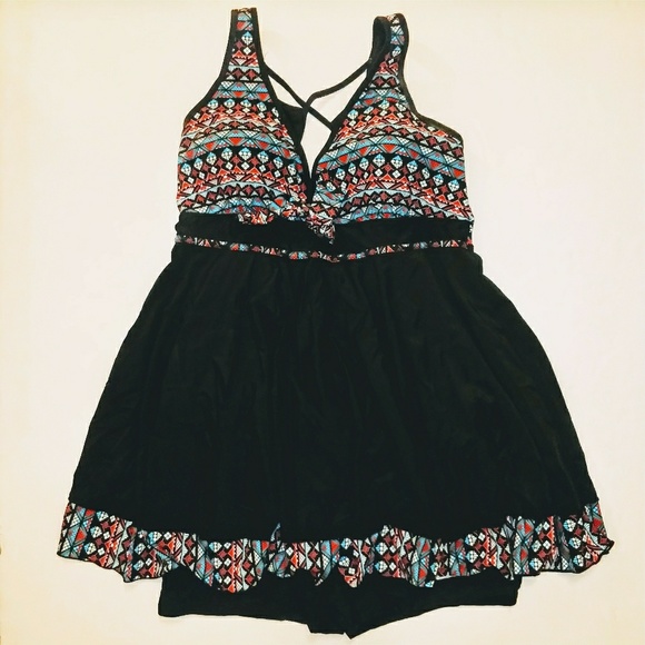 Other - 🆕 Plus size 1X Black Swimdress 2 pc Swim Suit